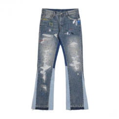 3 Pks Mens Streetwear Vintage Baggy Patchwork Flare Jeans